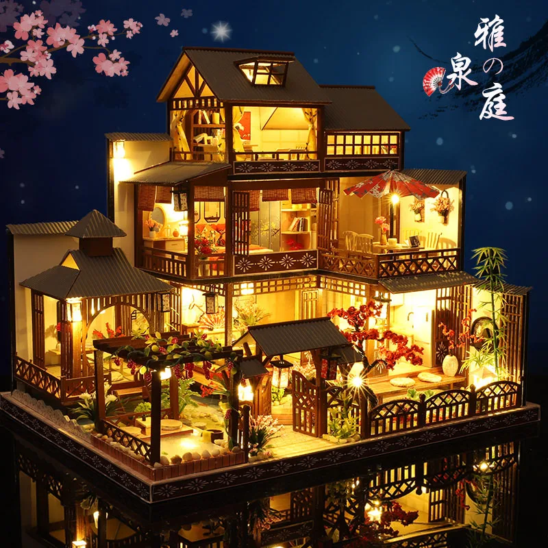 Dollhouse Traditional Japanese Innset　旅馆 DIY Wooden Miniature Model Kit Japanese Casa 3D Puzzle Dollhouse