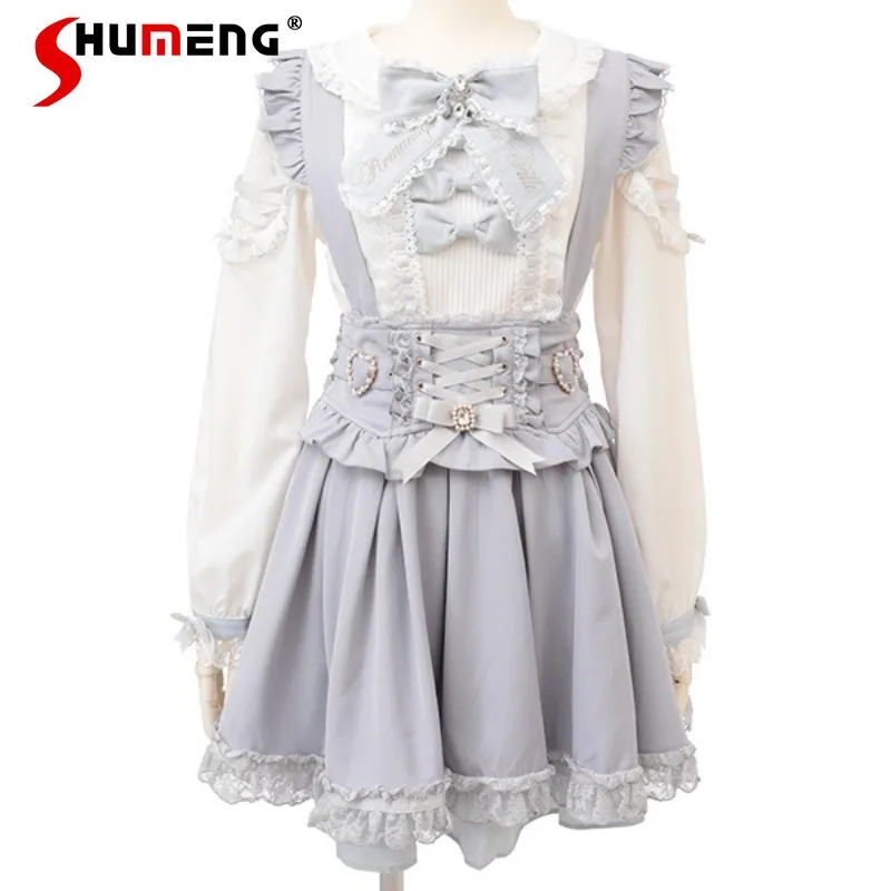 Japanese Rojita Liz Mine Series Mass Production Detachable Suspender Skirt Heart Cross Sling Back Bow Mini Skirts Women Clothing design trend ins imitation pearl women s waist chain net red sling vest outside shirt belt decoration skirt suspender belt waist