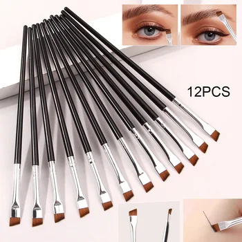 12pcs ultra-fine blade eyeliner brush Super soft makeup brush Portable eyebrow brush Multi functional multi-purpose makeup tool 1