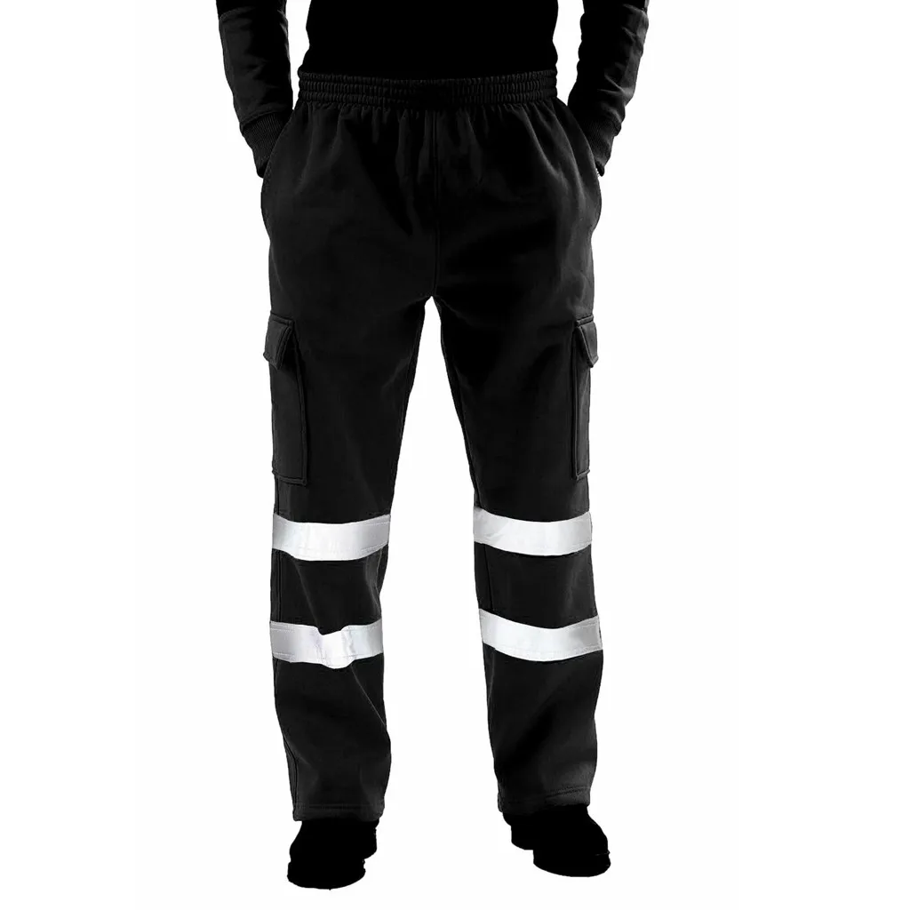 

Men Road Work Trousers Fashion Reflective Strips High Visibility Overalls Casual Drawstring Cargo Trouser With Pockets