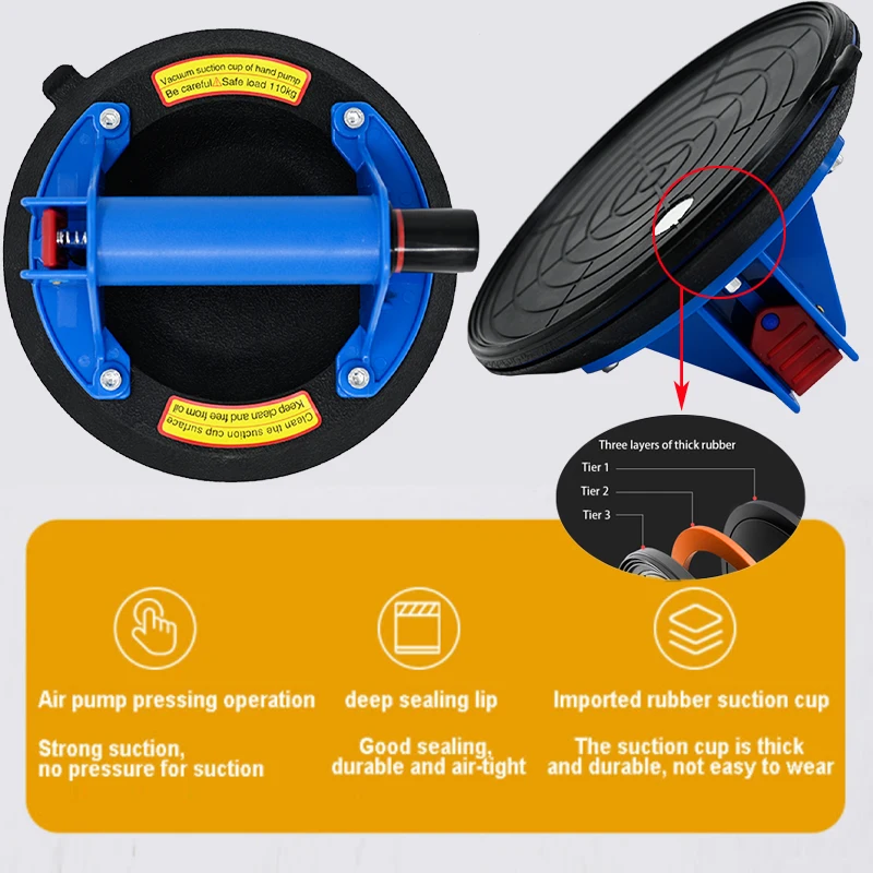 8 inch Glass Lifting Vacuum Suction Cup 250kg Load Capacity Heavy-Duty Hand-Held Glass Lifter For Moving Large Granite Tile tool