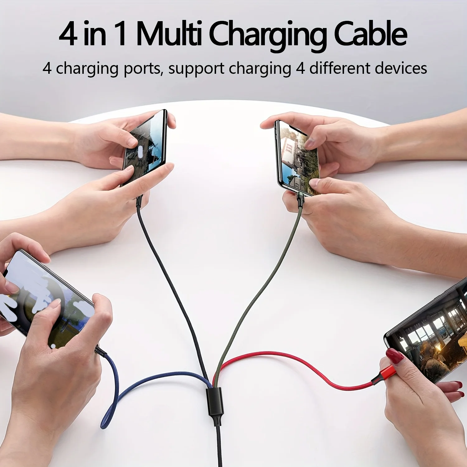 4 in 1 멀티 충전 케이블 고속 충전 브레이디드 USB 코드 아이폰 15 14 13 프로 맥스 안드로이드 화웨이 삼성용 타입 C 마이크로