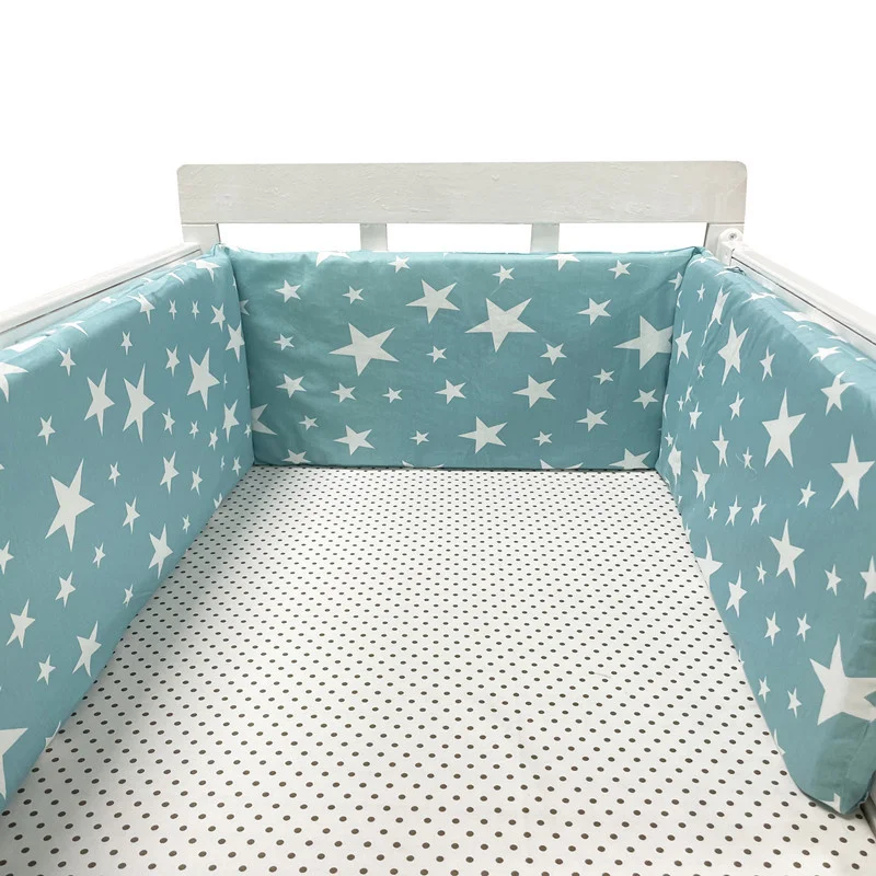 

Baby Crib Cotton Bumpers In The Crib For Newborn Cotton Linen Cot Bumper Baby Bed Protector Grey Stars Print Kids Bedding 200cm