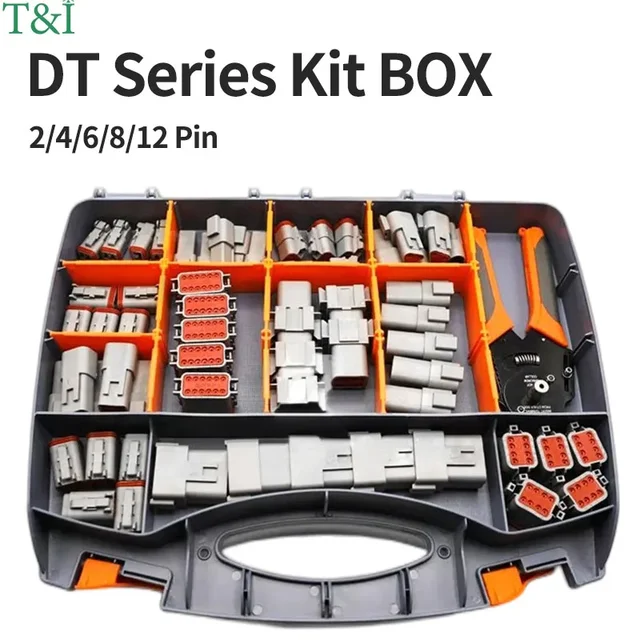 DT Series Deutsch Waterproof Connector Kit Repair Tool Portable Box Suit DT06-2/3/4/6/8/12S DT04-2/3/4/6/8/12P Terminal & Pliers 1
