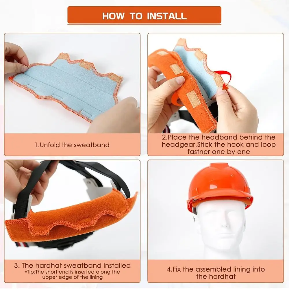 10 Pack Hard Hat Sweatbands - Cotton Snap-On Liners, Washable, Absorbent, Fits Most Industrial Helmets