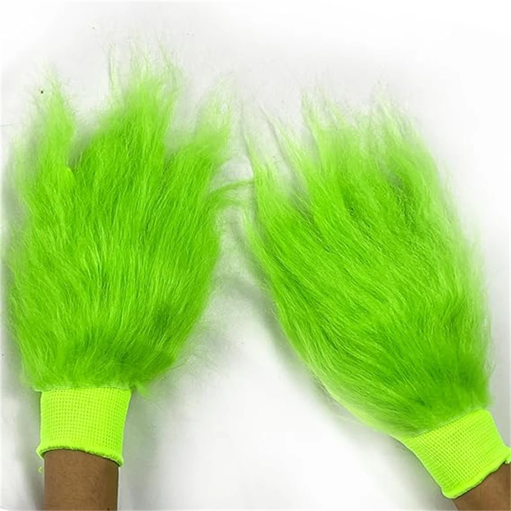 Christmas Gloves Green Plush Gloves Halloween Cosplay Costume Accessories Party Props