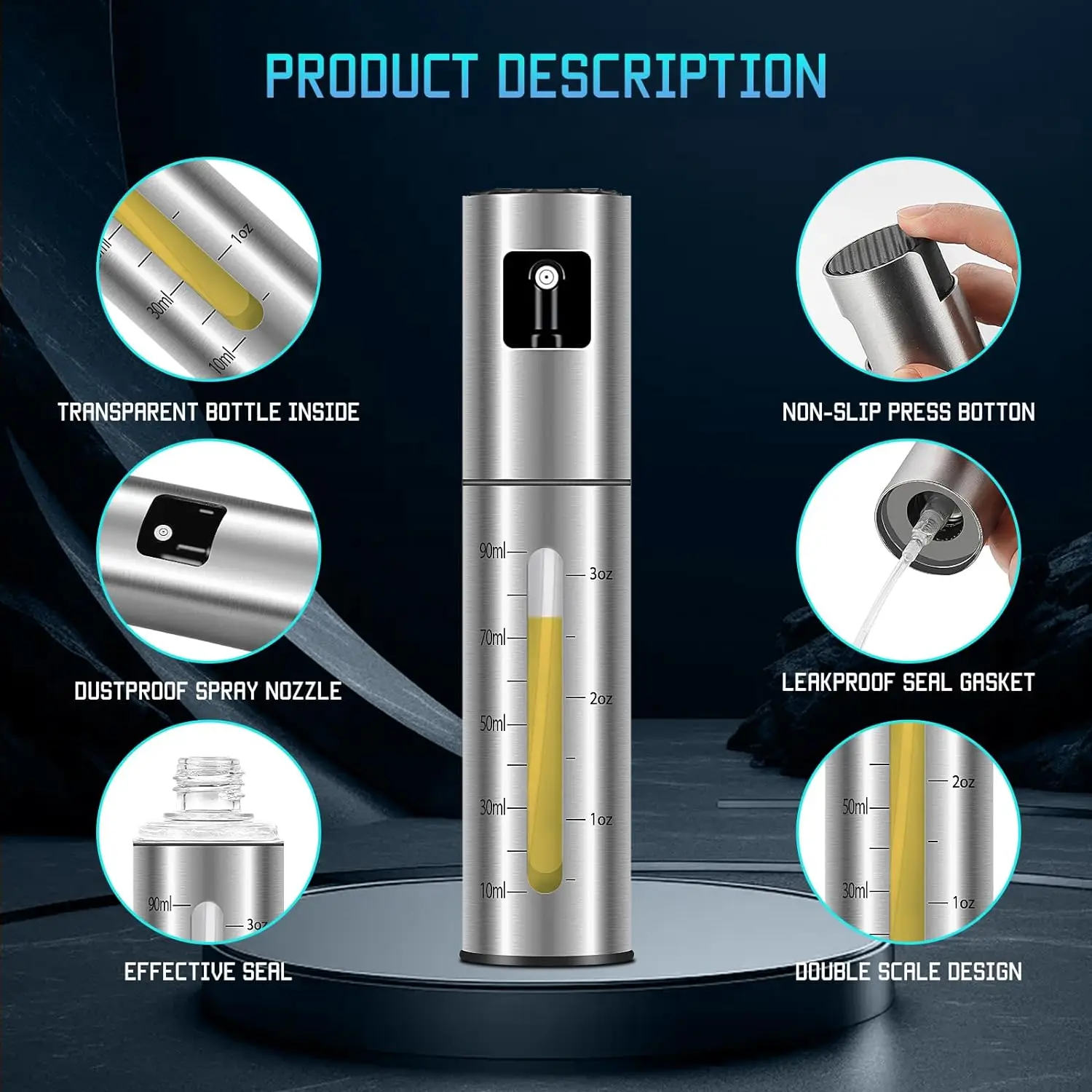 Stainless Steel Olive Oil Spraying Bottle Dispenser Sprayer Can Jar Kitchen Barbecue Tool Oil Dispenser Spraying Can