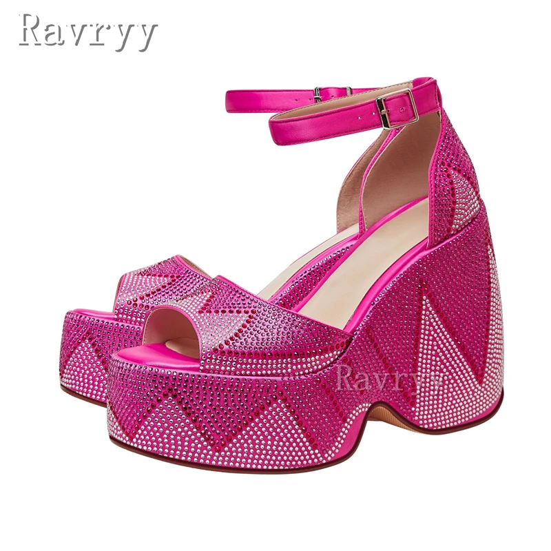 

Сандалии женские на платформе, роскошные Босоножки с открытым носком, каблук под платье, обувь на высоком каблуке, цвет РОЗОВЫЙ, большой размер