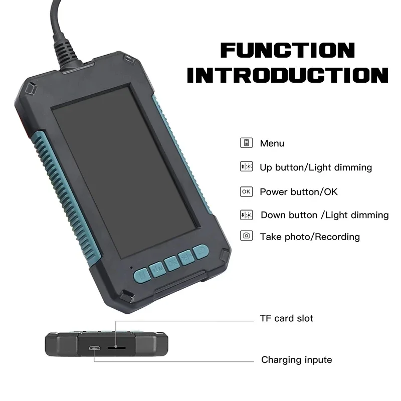 Digital Endoscope Camera 8mm Dual Lens IP67 Industrial Borescope 4.3“ HD Screen LED Pipe Inspection Camera Hard Cable Endoscope