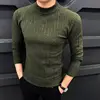 Autumn Winter Half High Collar Screw Thread Men's Clothing Solid Color Pullover Sweater Knitted Casual Fashion Preppy Style Tops 4