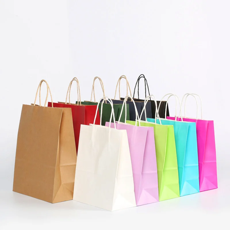 

30pcs 3 Sizes Paper Gift Bags With Handle Wedding Bags Small Kraft Paper Bags for Business Shopping Bags for Packaging wholesale