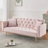 71" Modern Velvet Sofa Bed Futon, Convertible Sleeper Couch with Adjustable Backrest, Tufted Recliner Loveseat with G Customized 6