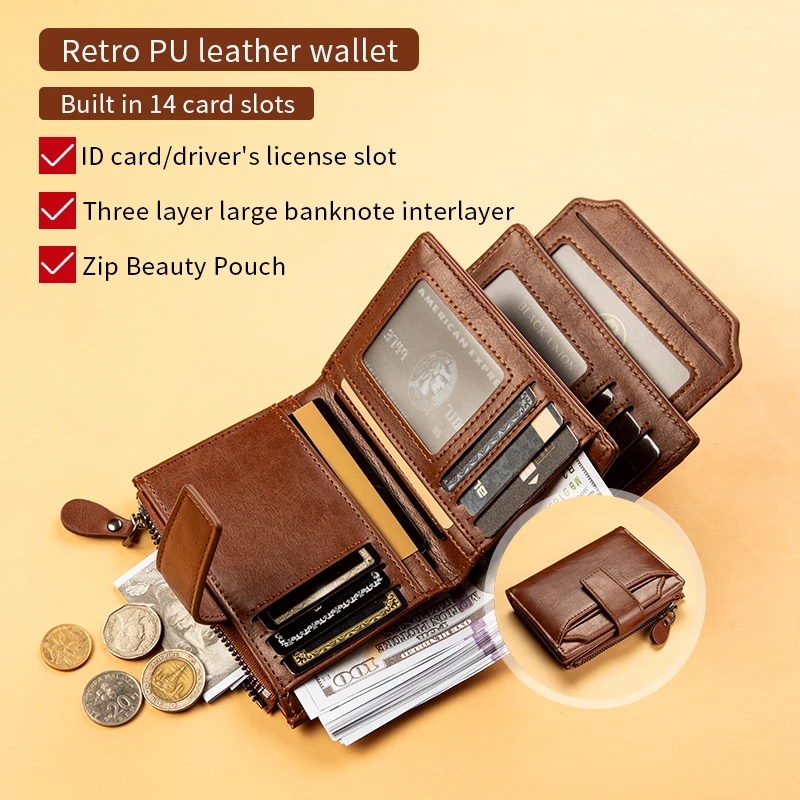 Mens Vintage Leather Wallet - Multi-Card PU Leather Gift Box