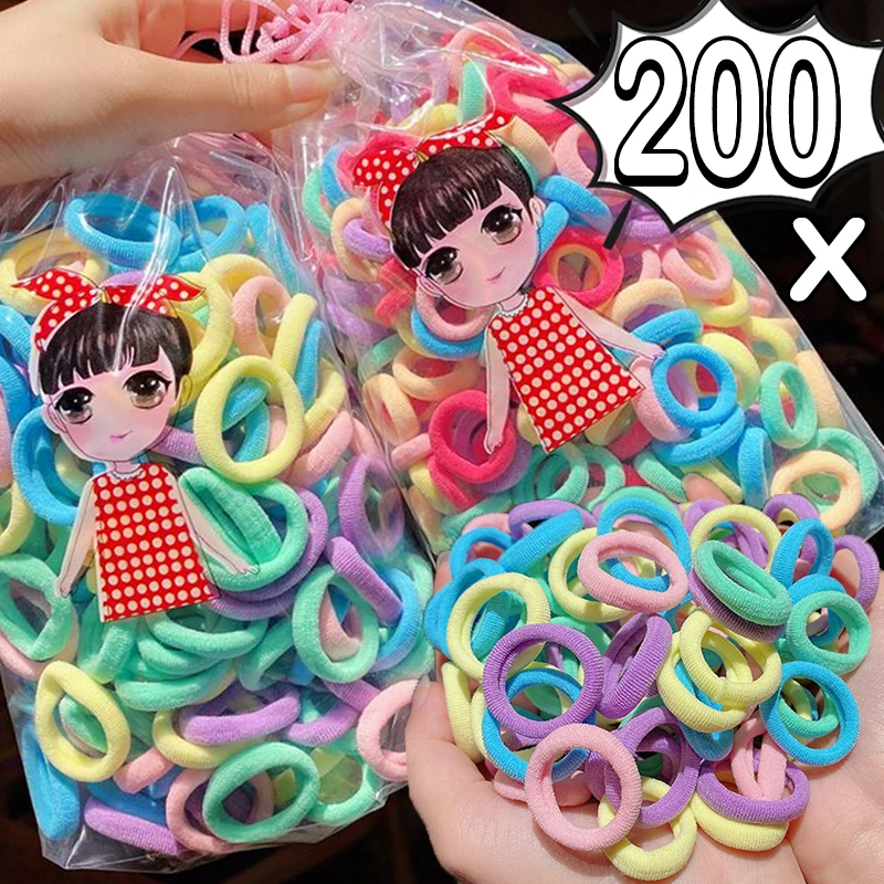 

100/200PCS Women Girls Small Colorful Nylon Elastic Hair Bands Ponytail Hold Hair Tie Rubber Bands Scrunchie Hair Accessories