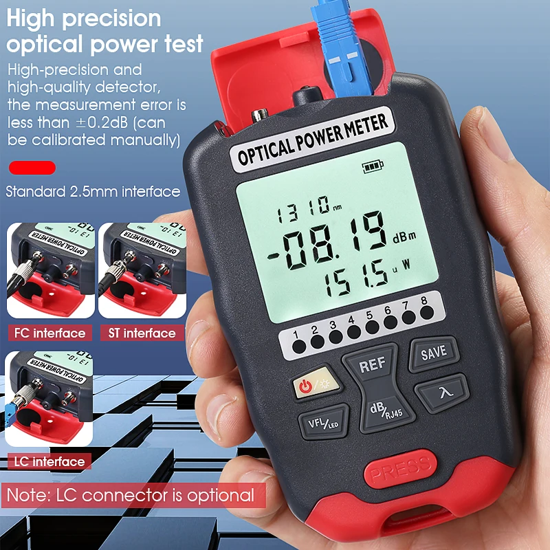 AUA-D50 4 in1 Mini Optical Power Meter Visual Fault Locator Network Cable Test Optical Fiber Tester 1~50mw(optional) Dry Battery