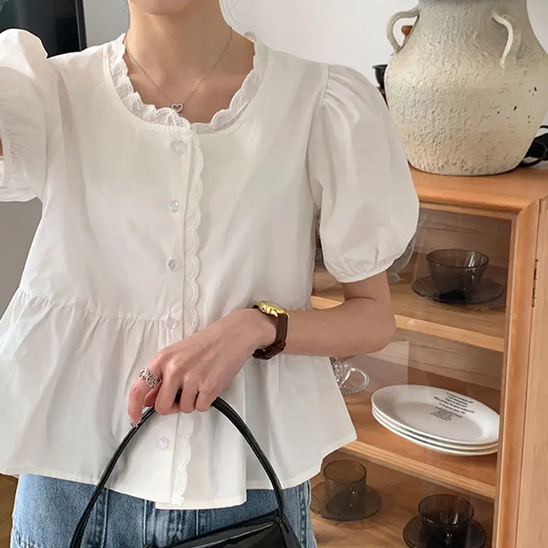 ตัวเลือกสินค้า เสื้อผ้าแฟชั่นผู้หญิง ลายดอก แขนพัฟ สไตล์เกาหลี