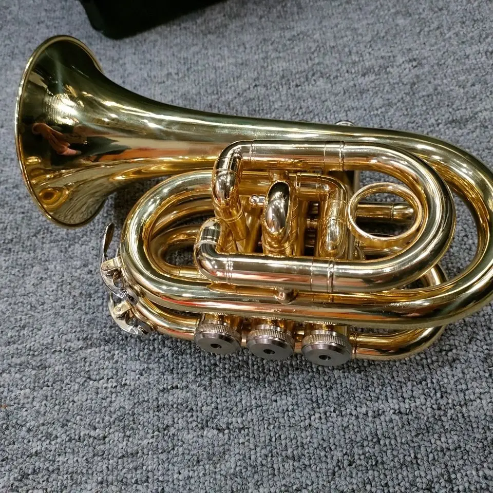 Japanese brass gold-plated palm trumpet instrument professional pocket trumpet instrument portable B-flat horn