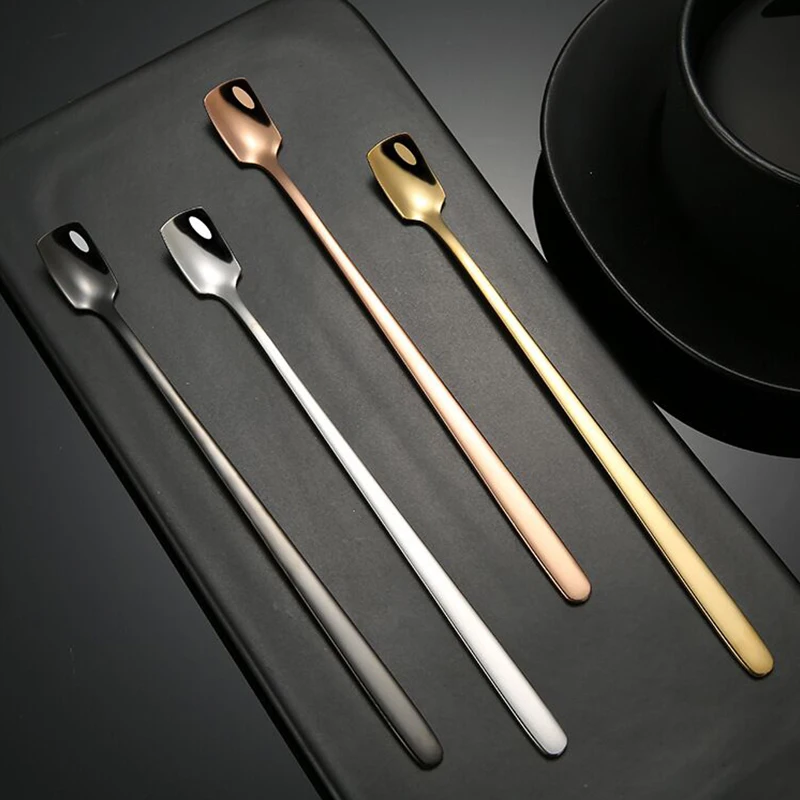 

304 Stainless Steel Coffee Stirrers Long Handle Iced Teaspoon Ice Cold Drink Cocktail Mixing Stirring Bar Spoons