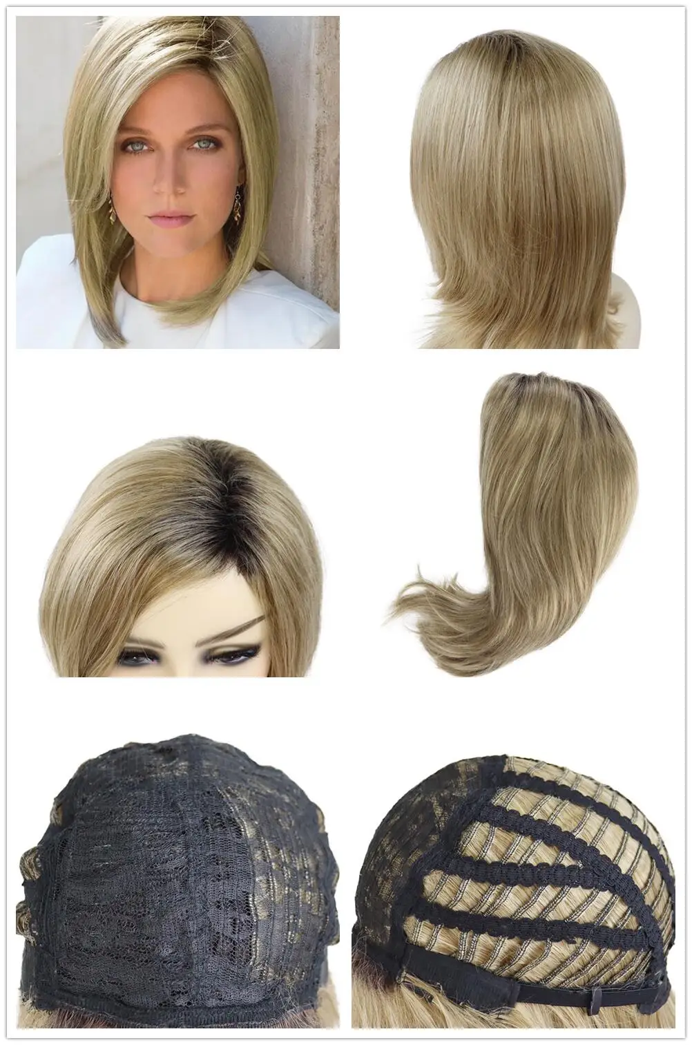 GNIMEGIL Synthetic Blonde Wig Bob Short Women Wigs Straight Hair Wig with Bangs Two Tones Sexy Hairstyle Dark Root Ombre Wigs