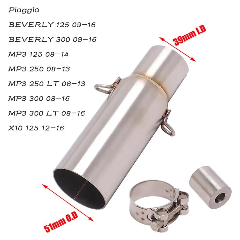 

Выхлопная труба для Piaggio silver125 300 MP3 125 250 300 LT X10 125, выхлопная труба для мотоцикла, выхлопная труба со средней линией, глушитель, скользящий 51 мм