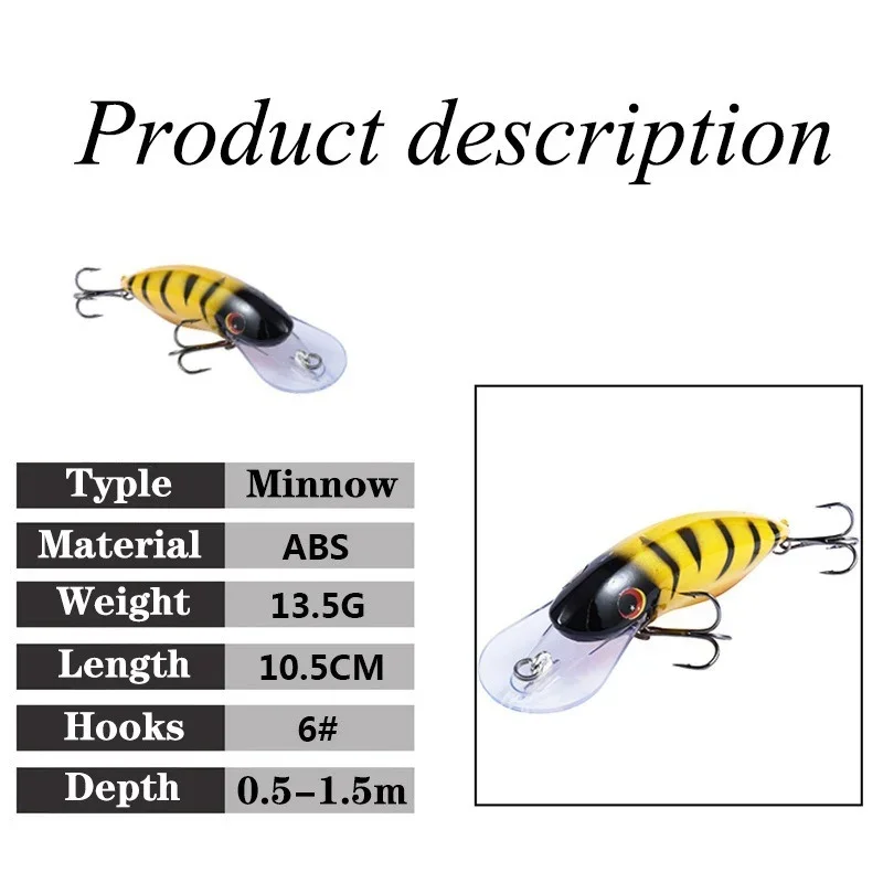 1pcs Minnow Fishing Lure 10.5cm 13.4g Floating Crankbait Hard Artificial Bait Pike Bass Trout Deep Water Wobblers Fishing Tackle