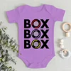 Funny "Box Box Box" F1 Tyre Compound Print Newborn Baby Boy Bodysuits Creative Short Sleeve Cotton Cheap Toddler Girl Clothes 5
