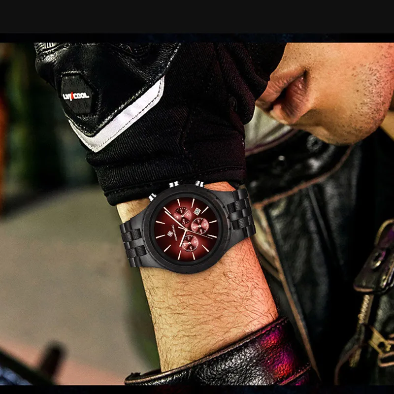 Men Watch Men's Wood Man Quartz Wristwatches Luminous Male Watch Chronograph Personalized Custom Logo Carved Watch Relogio 6
