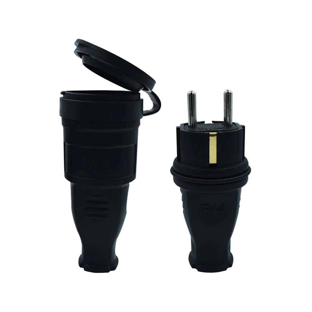 

EU Rubber Socket Plug 16A 250V Electrial Grounded European Connector Plug With Cover IP44 Waterproof For DIY Power Cable Cord