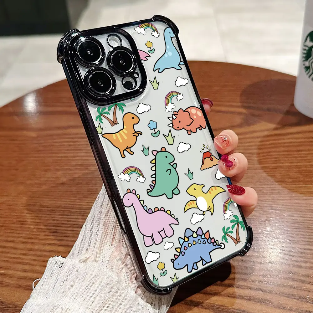 Charming Cartoon Dinosaur Plating Phone Case with Airbag Protection