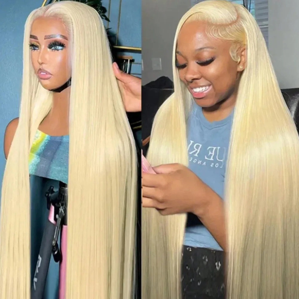 200% 250% Density 34 Inch 13x4 Blonde 613 Straight Transparent Lace Frontal Wig 13x6 Brazilian Straight Human Hair Wig for Women