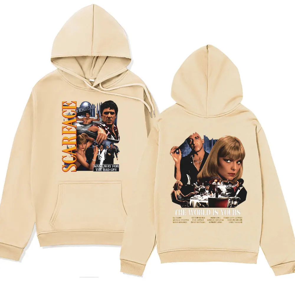 Vintage 90s Movie Scarface Al Pacino Tony Montana Printed Hoodies Men's Fashion Style Hip Hop Sweatshirts Spring Fleece Pullover