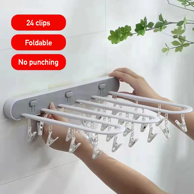 

Clothespin Hanger Household Perforated Folding Drying Wall Hanger Rack Underwear Socks Multi-Functional Travel Clothes Socks