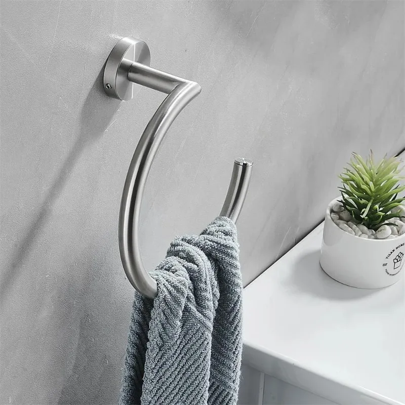 Silver Towel Ring, Semicircular Stainless Steel Towel Ring, Towel Rack, Wall Mounted Towel Ring