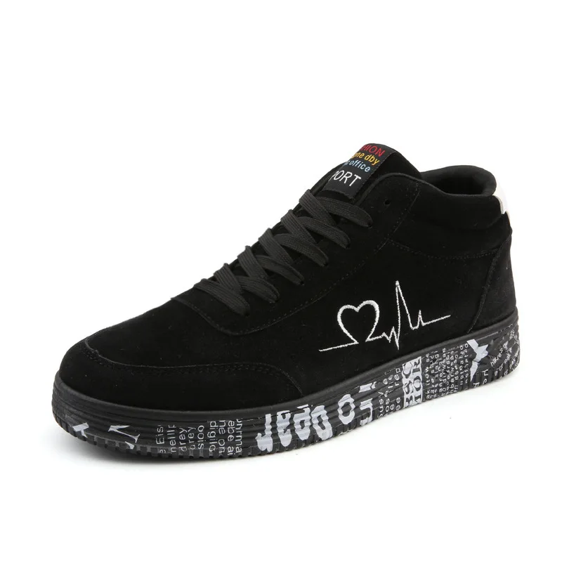 Couple Fashion Heart Embroidery Round Toe Lace Up Platform Sneakers Autumn Women or Man Casual Daily Flats Shoes Korean Style