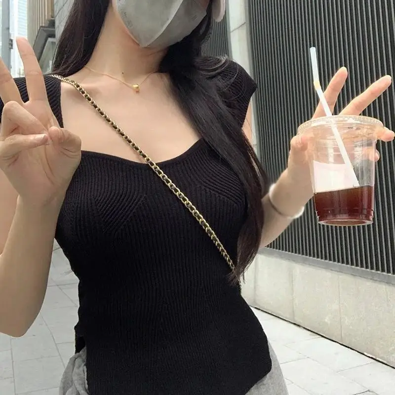 여성 크롭탑 반팔 티셔츠, 한국판 슬림 패션, 여름