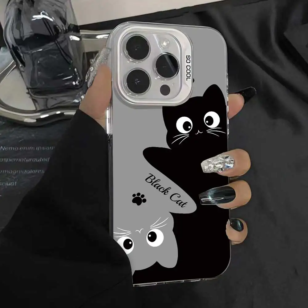 Cute Cat Silver IMD Couple Phone Cover Case