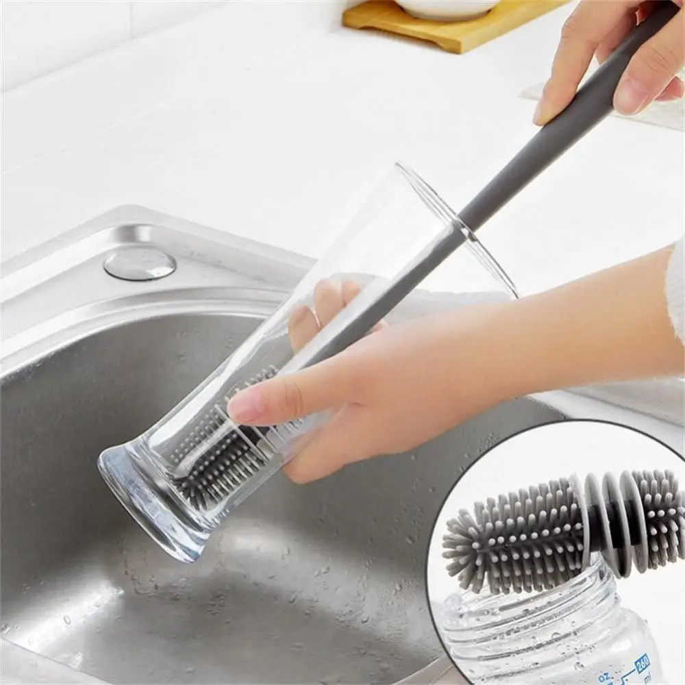 Silicone Milk Bottle Brush Cup Scrubber Glass Cleaner Long Handle Drink Bottle Clean Brush Kitchen Cleaning Tool cleaning brush kitchen tools