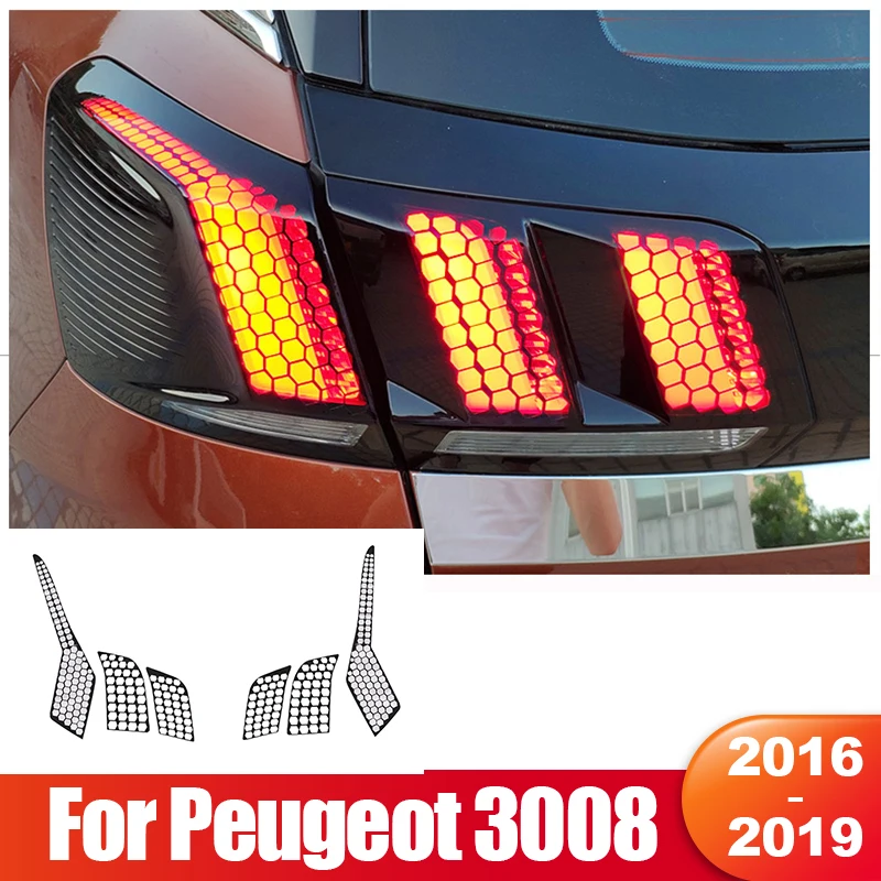 For Peugeot 3008 2016 2017 2018 2019 3008 GT Rear Tail Light Lamp Honeycomb 3D Sticker Protector Car-styling Accessories 6pcs 1