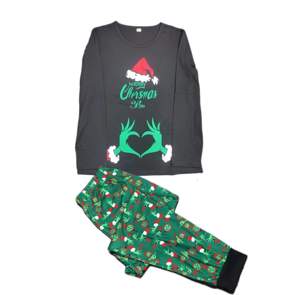 Merry Christmas Family Matching Outfits Cartoon Print Parent-child 2 Pieces Suit Baby Romper Xmas Family Look Gift Pajamas Set