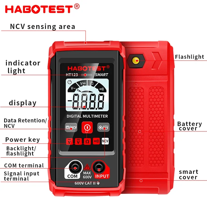 HT123 Mini Digital Multimeter AC DC Voltage 600V Auto-ranging Meter NCV Ohm Tester Professional Electrician Tool digital multimeter multimeter tester