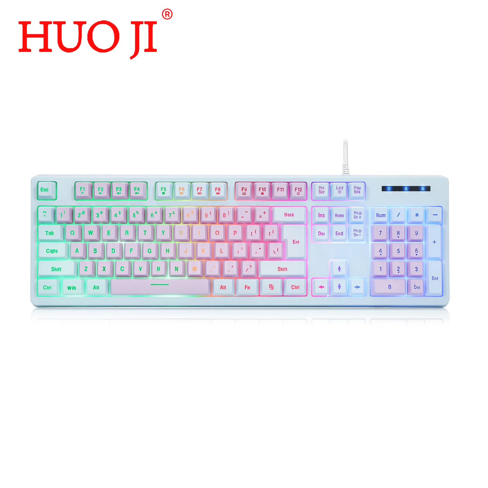 

HUO JI CQ104 104 Key Membrane Keyboard USB Wired Interface LED Backlit Waterproof Business Keyboard for PC Laptop Desktop Office