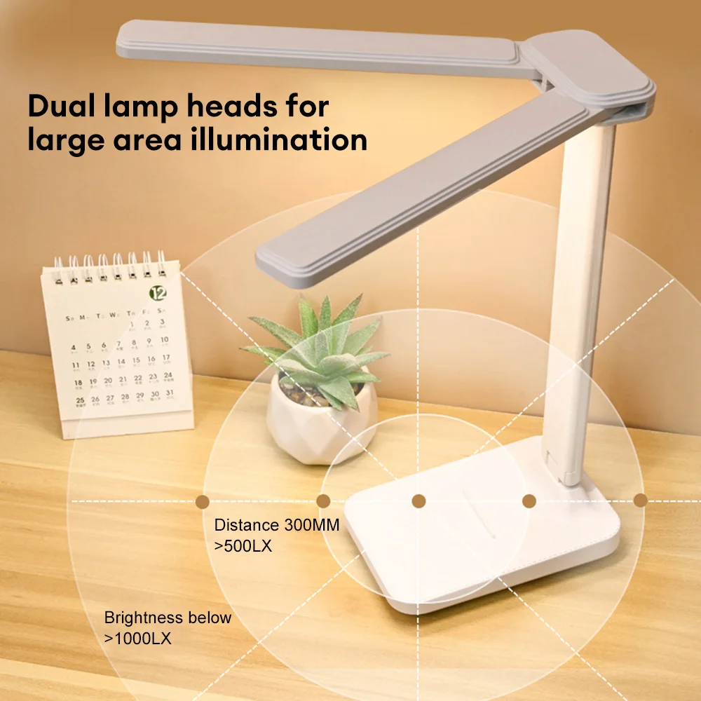 Foldable LED Double-head Desk Lamp with A Holder USB Rechargeable Table Lamp  Adjustable Brightness Eye Protection Lights - AliExpress