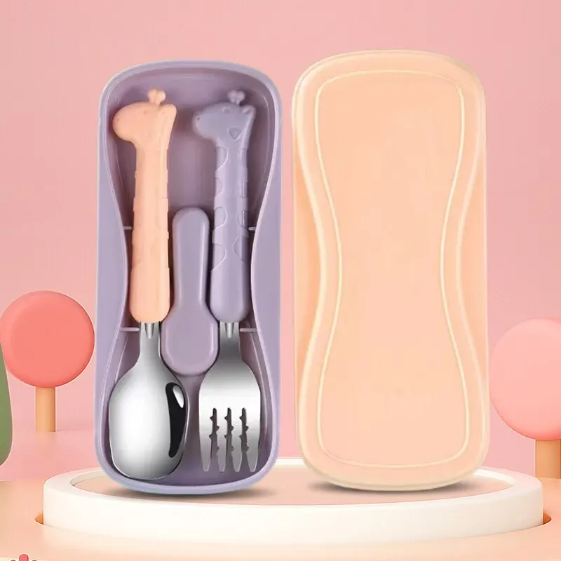 2PCSChildrens Tableware 304 Food Grade Stainless Steel Knife And Fork Baby Eating Training Utensils_voghion.com