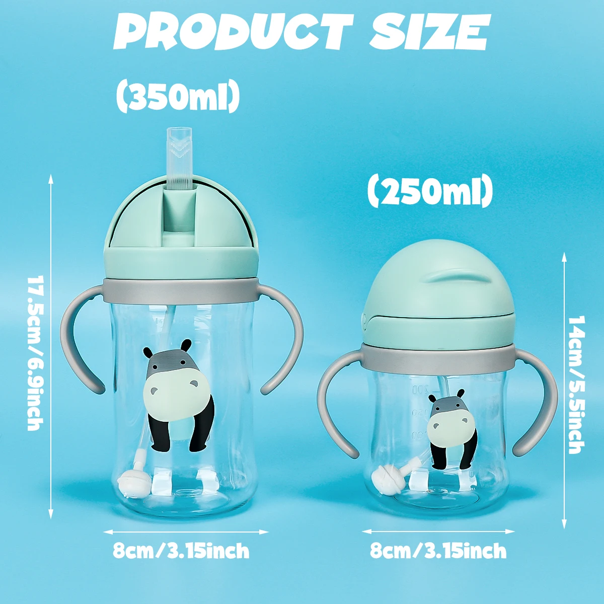 Kids Water Bottle 250ml/350ml with Straw & Anti Leak Silicone Ball, Wide Mouth Baby/Toddler Sippy Cup