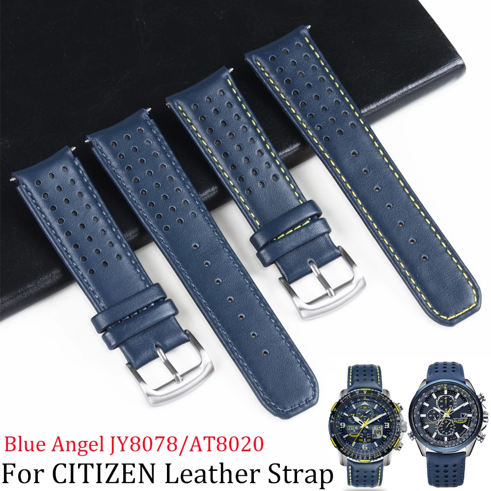 Per Citizen Blue Angel Watchband 22Mm 23Mm Curvo End Bracciale In Vera Pelle Da Uomo Radio Wave Watch At8020-54L/8020-03L/Jy8078