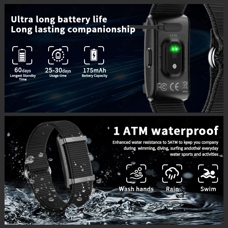 LIGE Smart Watch Bracelet Men Women Heart Rate Body Temperature Monitor Sports Band Fitness Tracker Health Smart Wristbands New