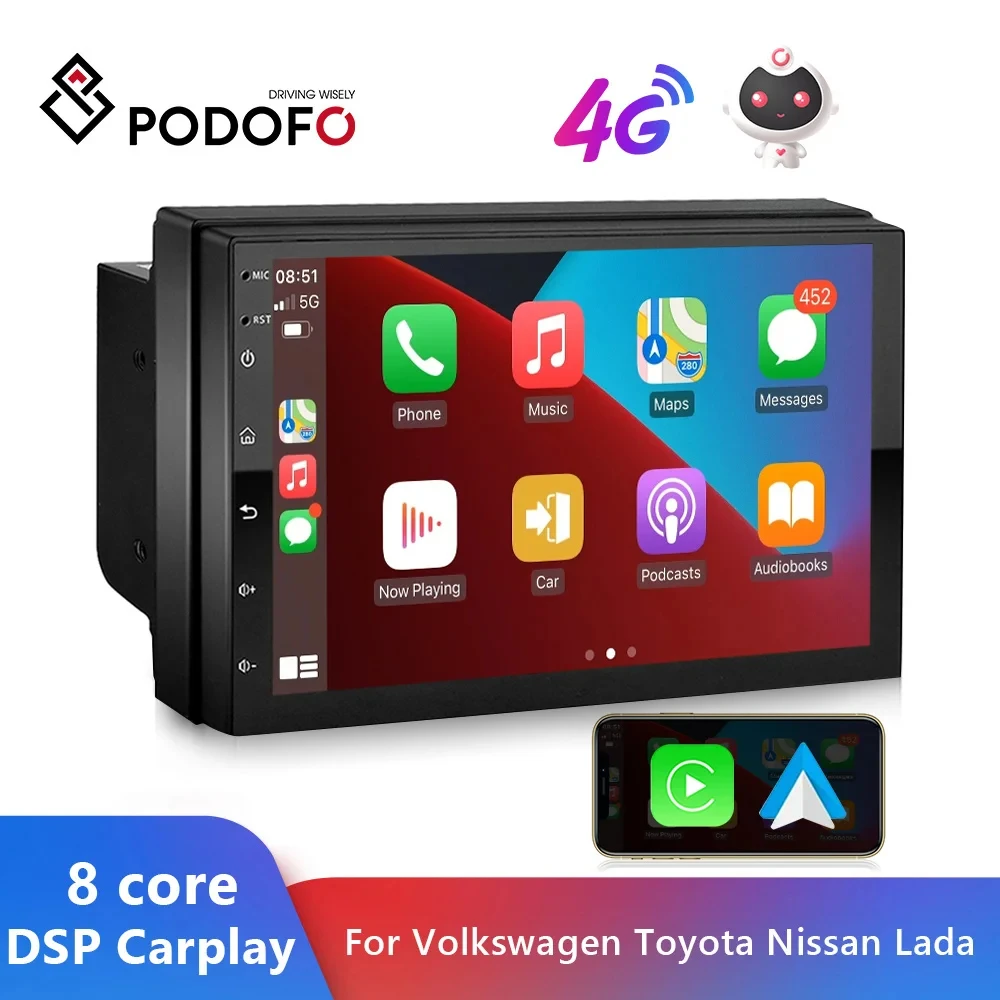 

Podofo Android 2Din Car Radio Carplay Multimedia Video Player Universal Auto Stereo GPS For Volkswagen Nissan Hyundai Kia Toyota