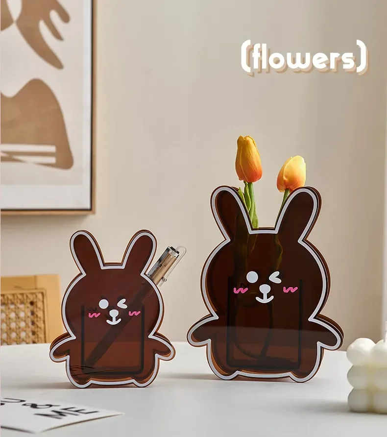 Creative Acrylic Vase Design Cute Rabbit Model Pen Holder