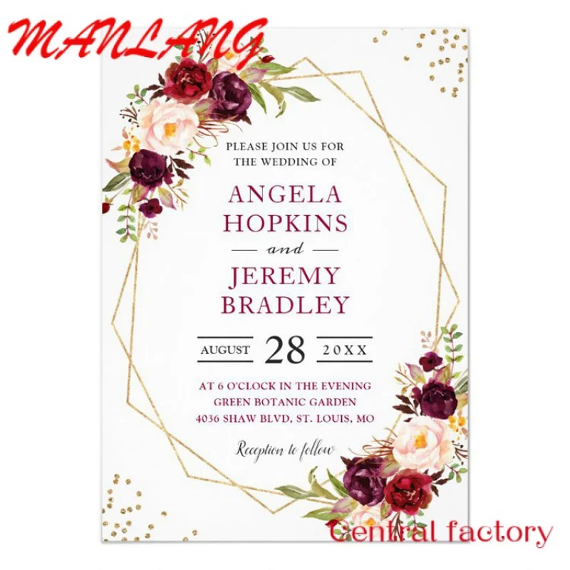 

Custom Luxury Custom Blush Burgundy Floral Modern Gold Frame Wedding Invitation