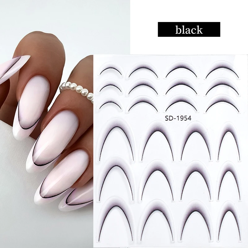 White Black French Line Nail Stickers Stripe 3D Gradient Lines Sliders DIY Stickers for Nails Nail Accessories Manicure Decor 5